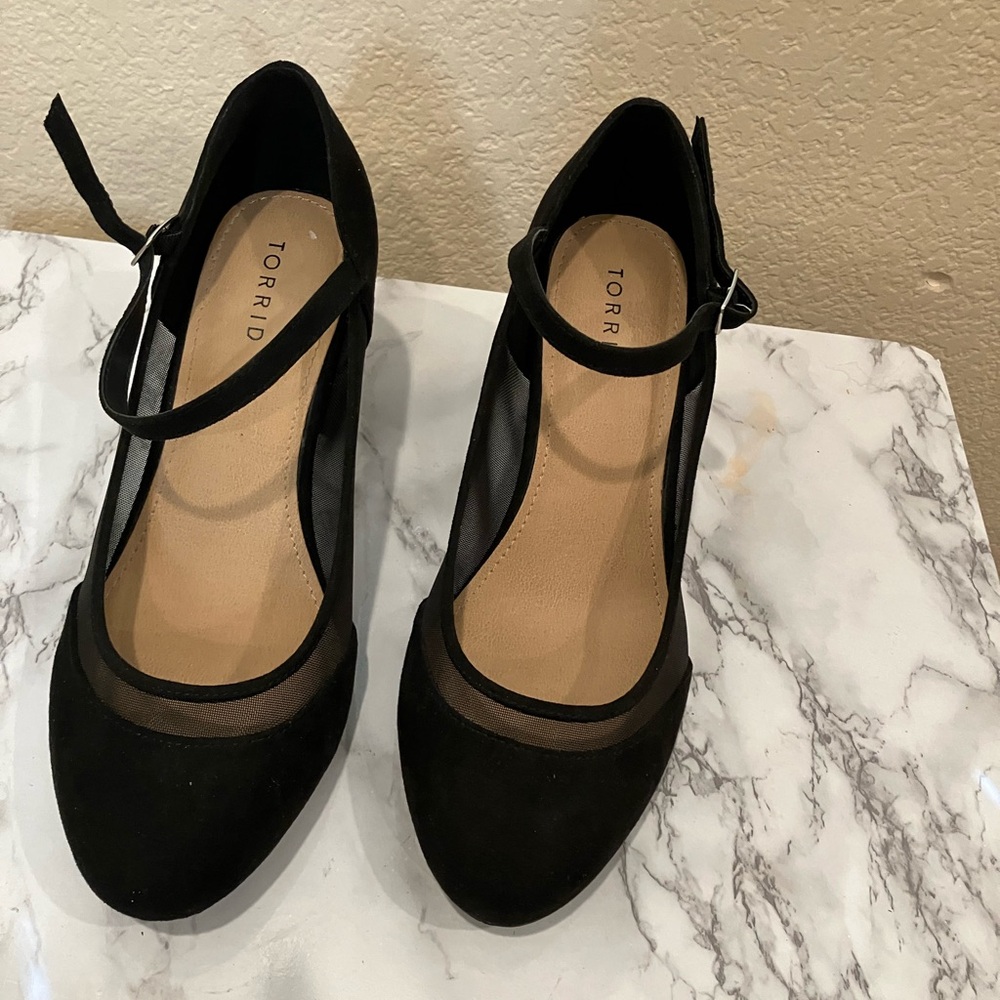 Torrid black heeled Mary Janes . Ankle strap. NWOT. Sheer mesh on sides. Size 10